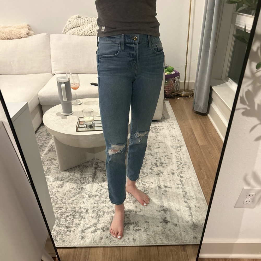 Frame Denim High-Rise Distressed Blue Jeans